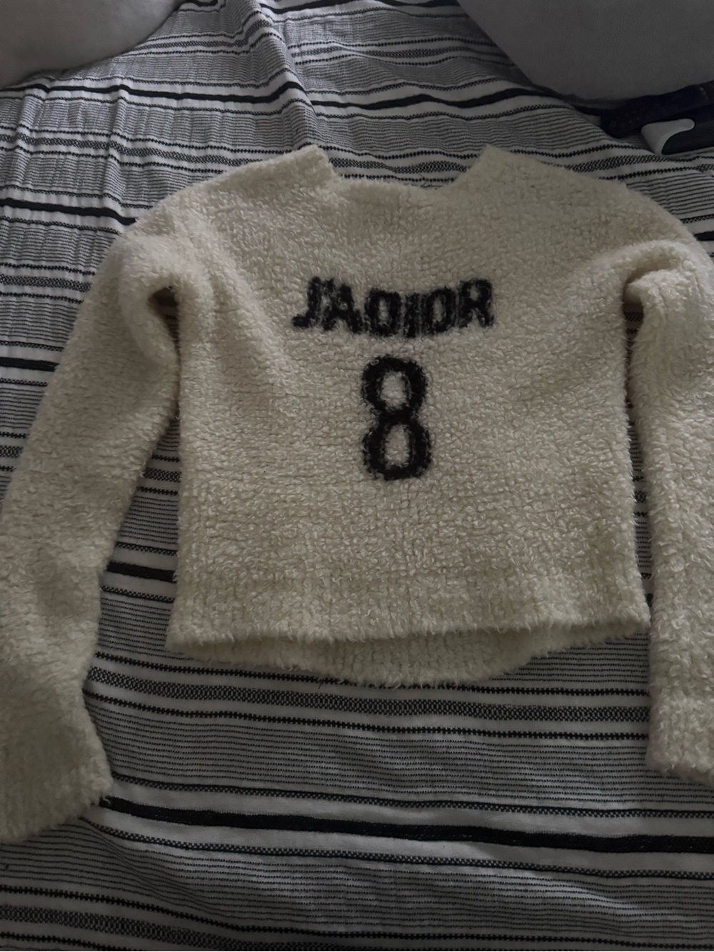 Dior Cream Sherpa Crewneck Sweater with Black J'ADIOR and 8